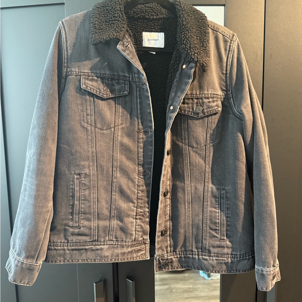 Black Denim Jacket with Sherpa Lining